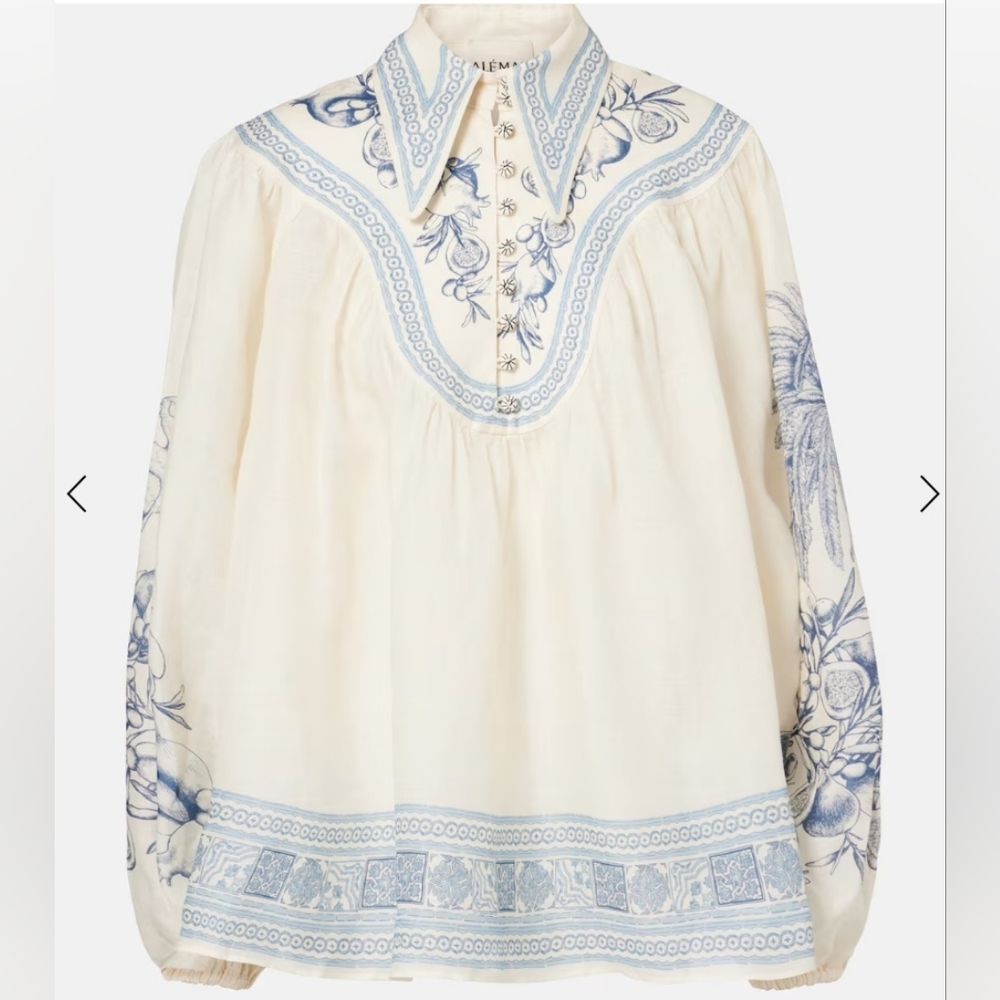 Alemais Cream and Light Blue Printed Peasant Blouse - Picture 3 of 8